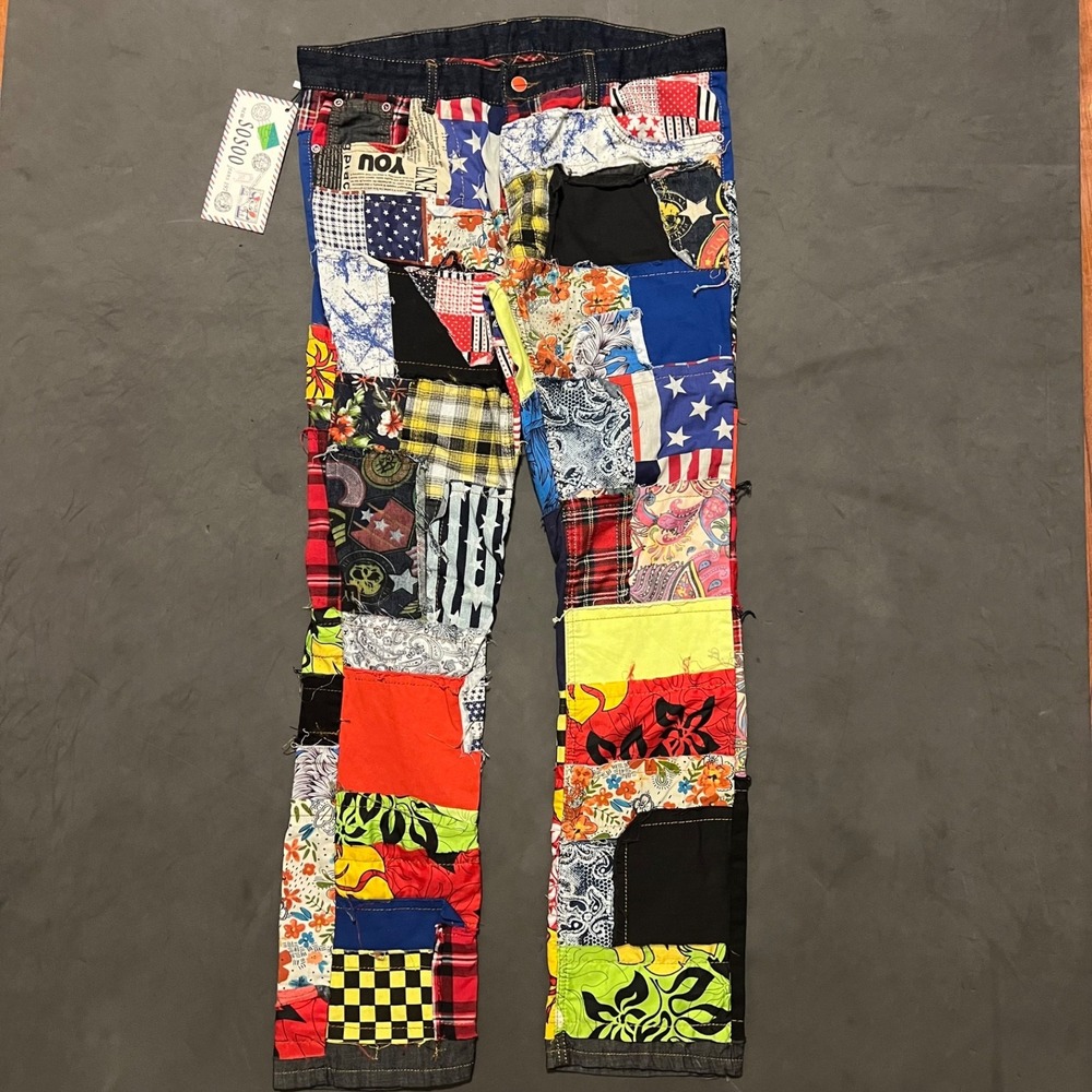 Biepa Jeans Colorful Patchwork Denim Jeans Button Fly‎ Retro Hippe Sz 38 NEW TAG